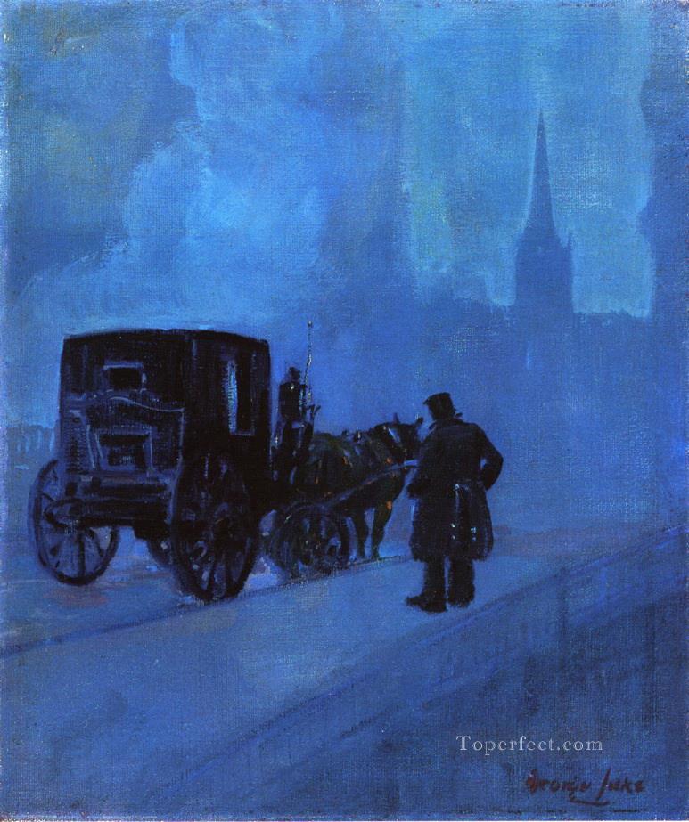 a foggy night George luks cityscape street scenes Oil Paintings